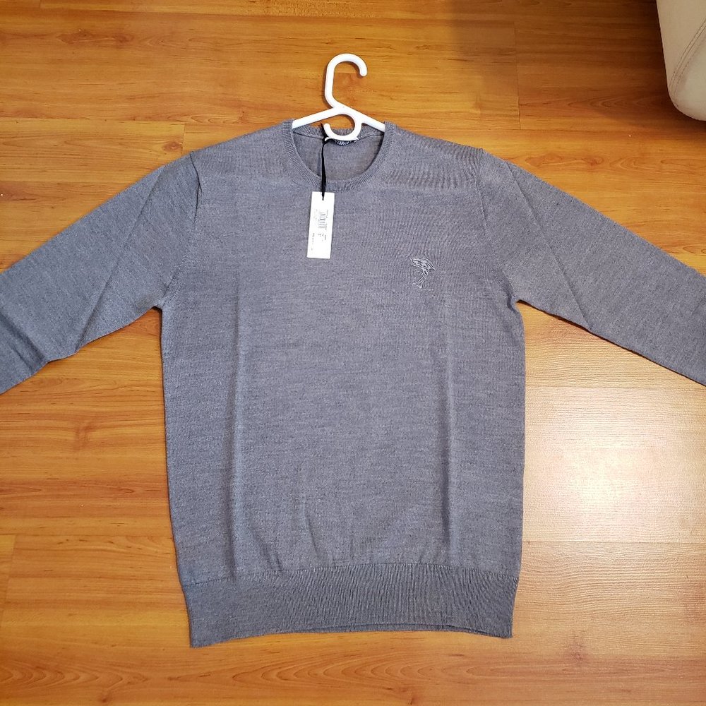 Versace Collection Gray Logo Crewneck Wool Sweater
